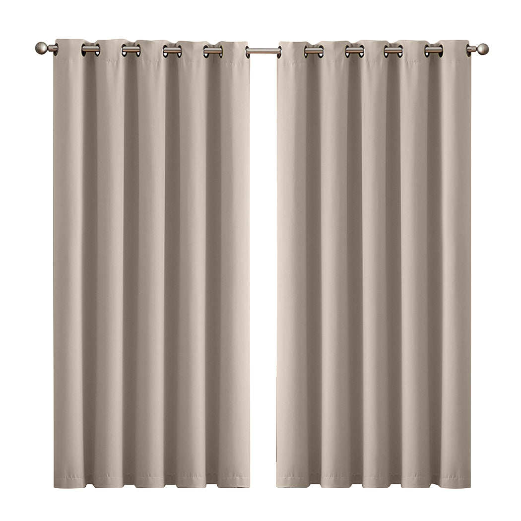2x Blockout Curtains Panels 3 Layers Beige