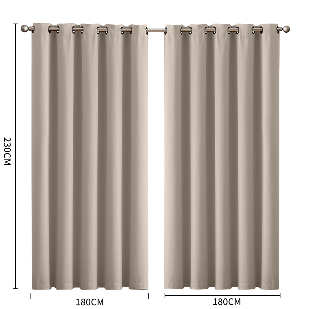 2x Blockout Curtains Panels 3 Layers Beige