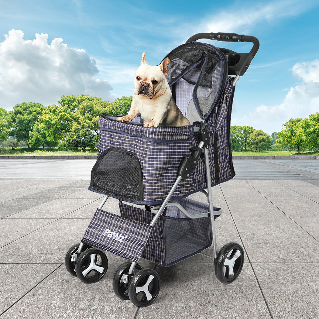 PaWz Large Pet Stroller Dog Cat Carrier Plaid-1942352820493750278