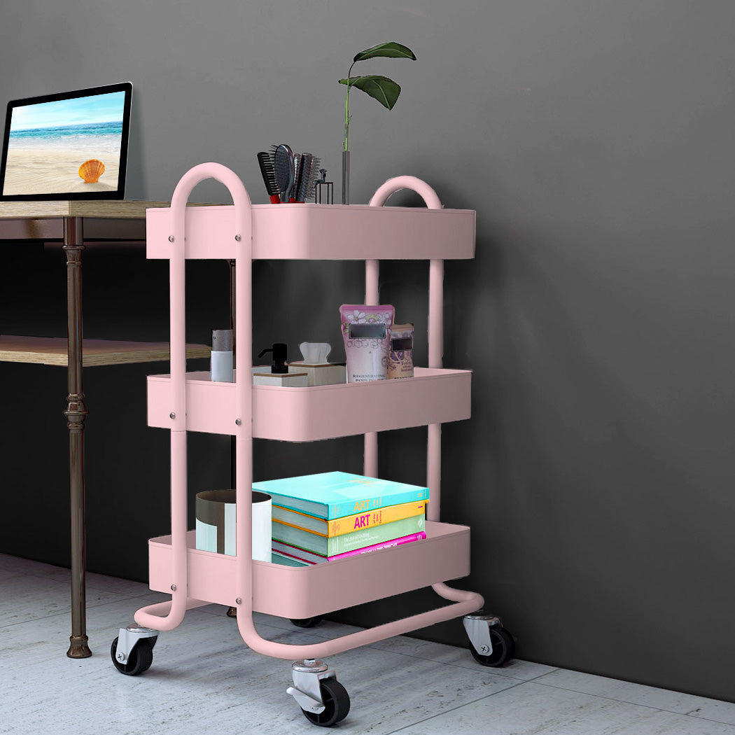 Levede 3 Tiers Kitchen Trolley Cart Pink