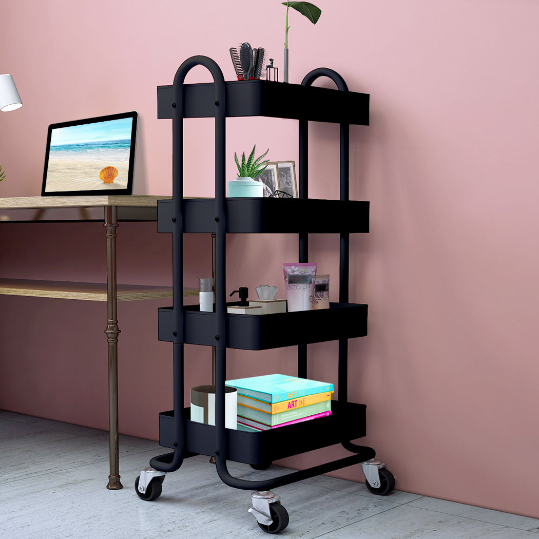 Levede 4 Tiers Kitchen Trolley Cart Black