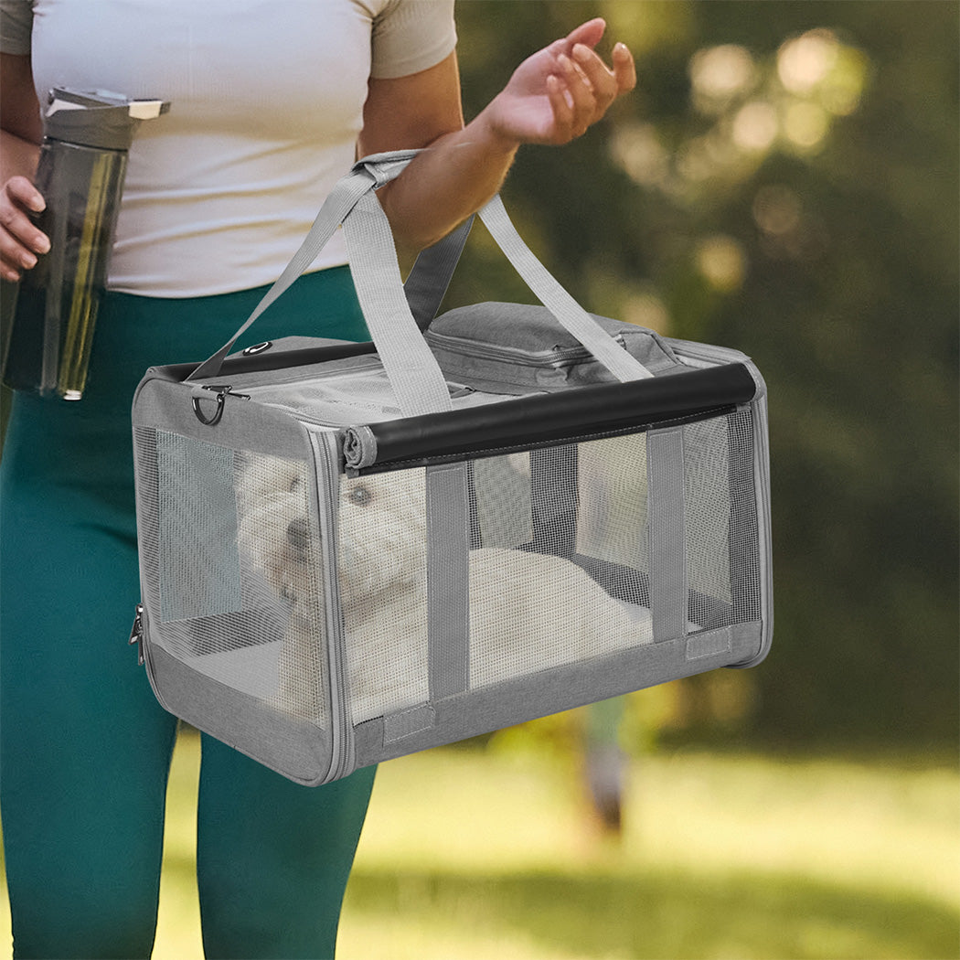 Pawz 3 in 1 Pet Soft Crate Dog Cat Carrier M Size Grey-1942353704179077126