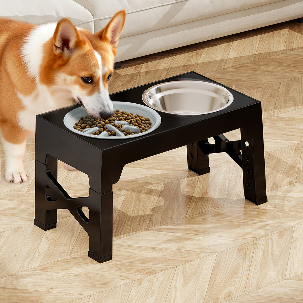 PaWz Elevated Dog Bowls 2 Stainless Steel Bowls and 1 Slow Feeder Bowl-1938089883646169094