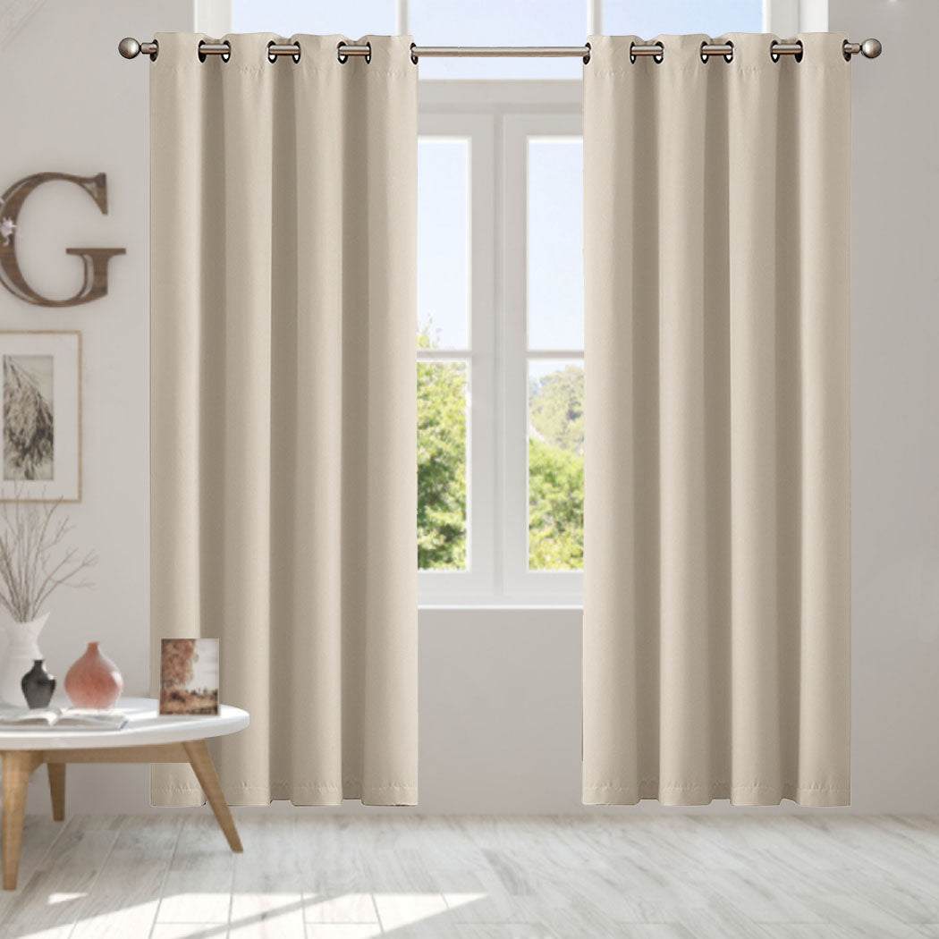 2x Blockout Curtains Panels 3 Layers Beige CD1003-132X213-GR