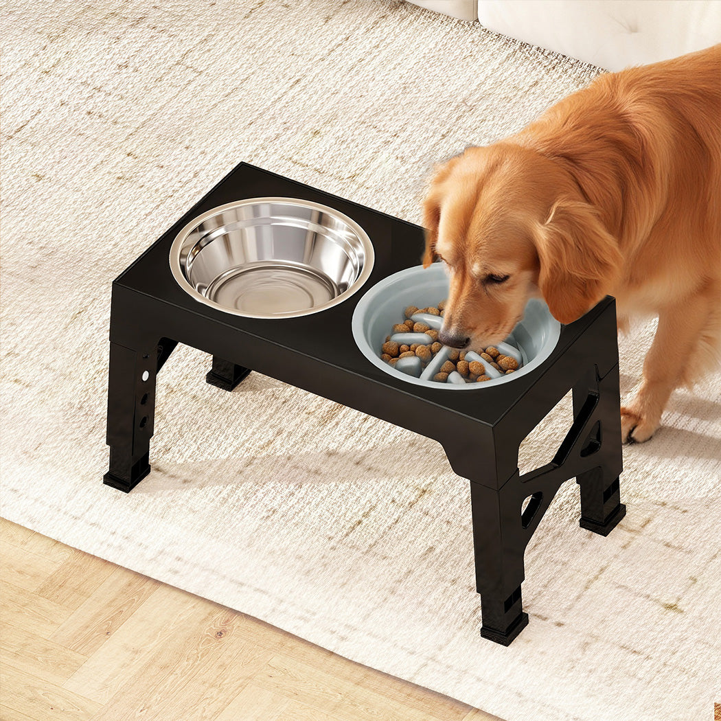PaWz Elevated Dog Bowls 2 Stainless Steel Bowls and 1 Slow Feeder Bowl-1938089883646169095