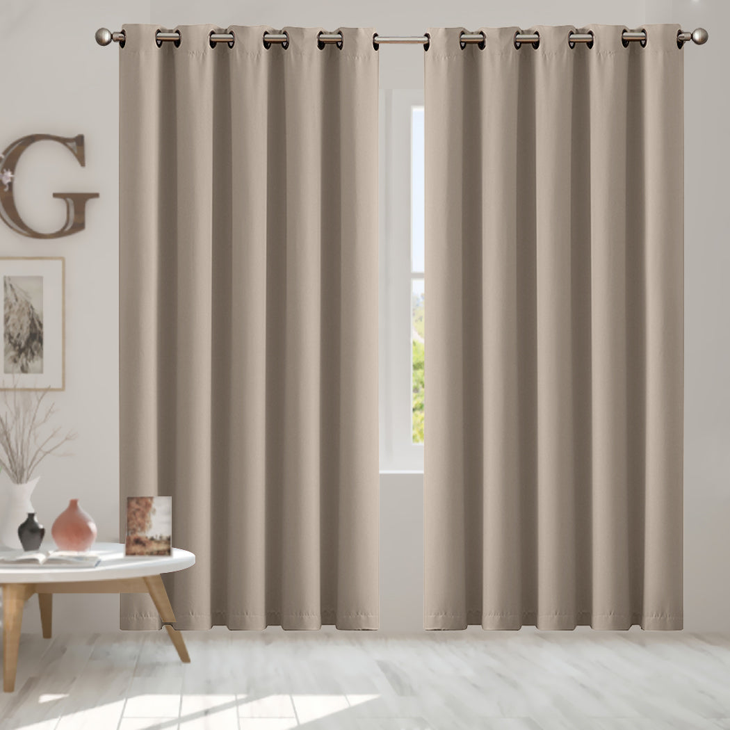 2x Blockout Curtains Panels 3 Layers Beige