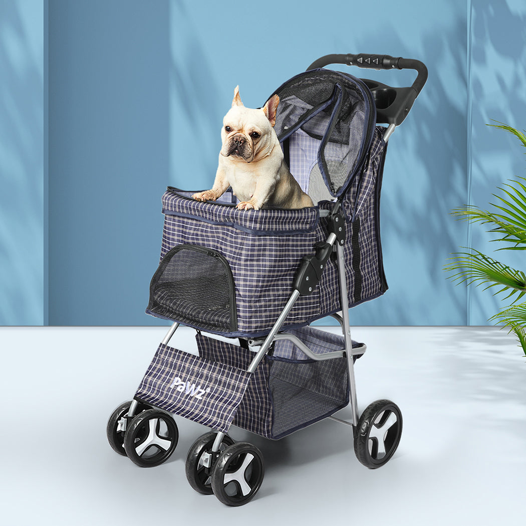 PaWz Large Pet Stroller Dog Cat Carrier Plaid-1942352820493750279