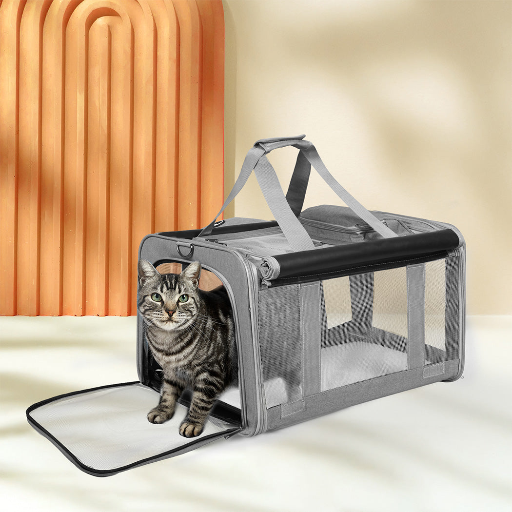 Pawz 3 in 1 Pet Soft Crate Dog Cat Carrier M Size Grey-1942353704179077127
