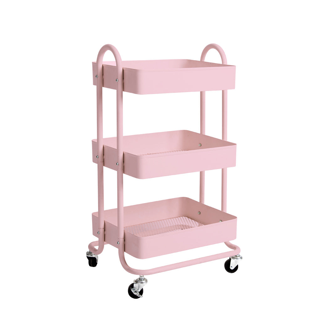 Levede 3 Tiers Kitchen Trolley Cart Pink