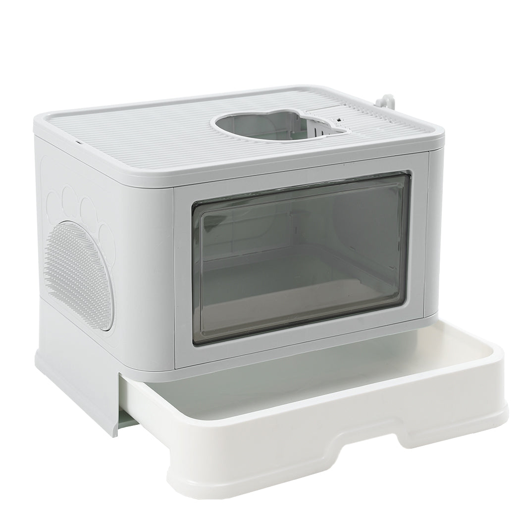 PaWz Foldable Cat Litter Box Tray Enclosed Grey-1942352746757885952