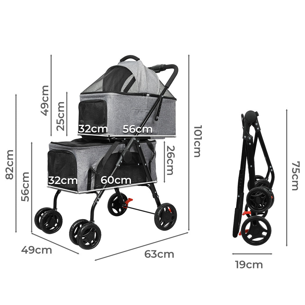PaWz Two-tier Pet Stroller Double Dog-1942352822196637698