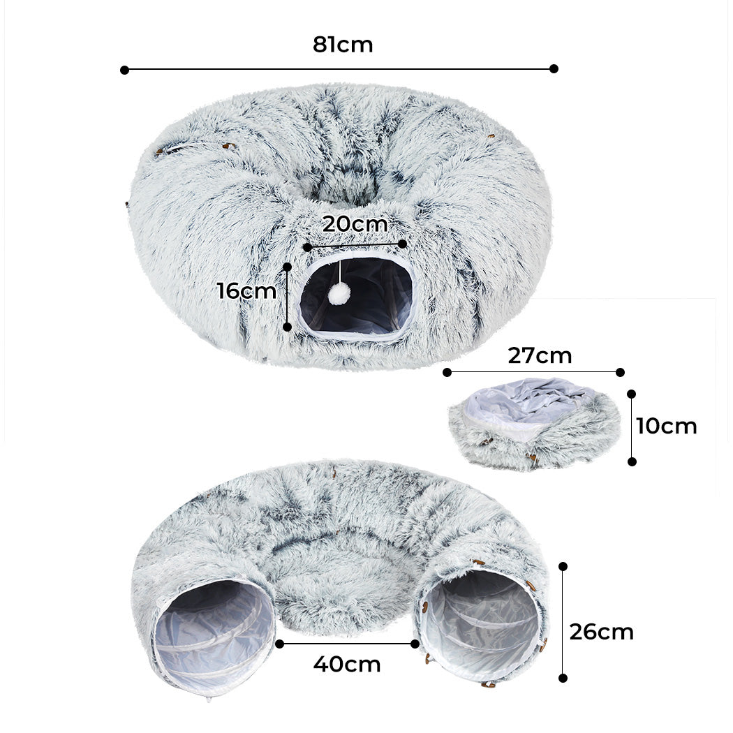 Pawz Cat Tunnel Foldable Fluffy Plush Play Tube Grey-1942353692246282242