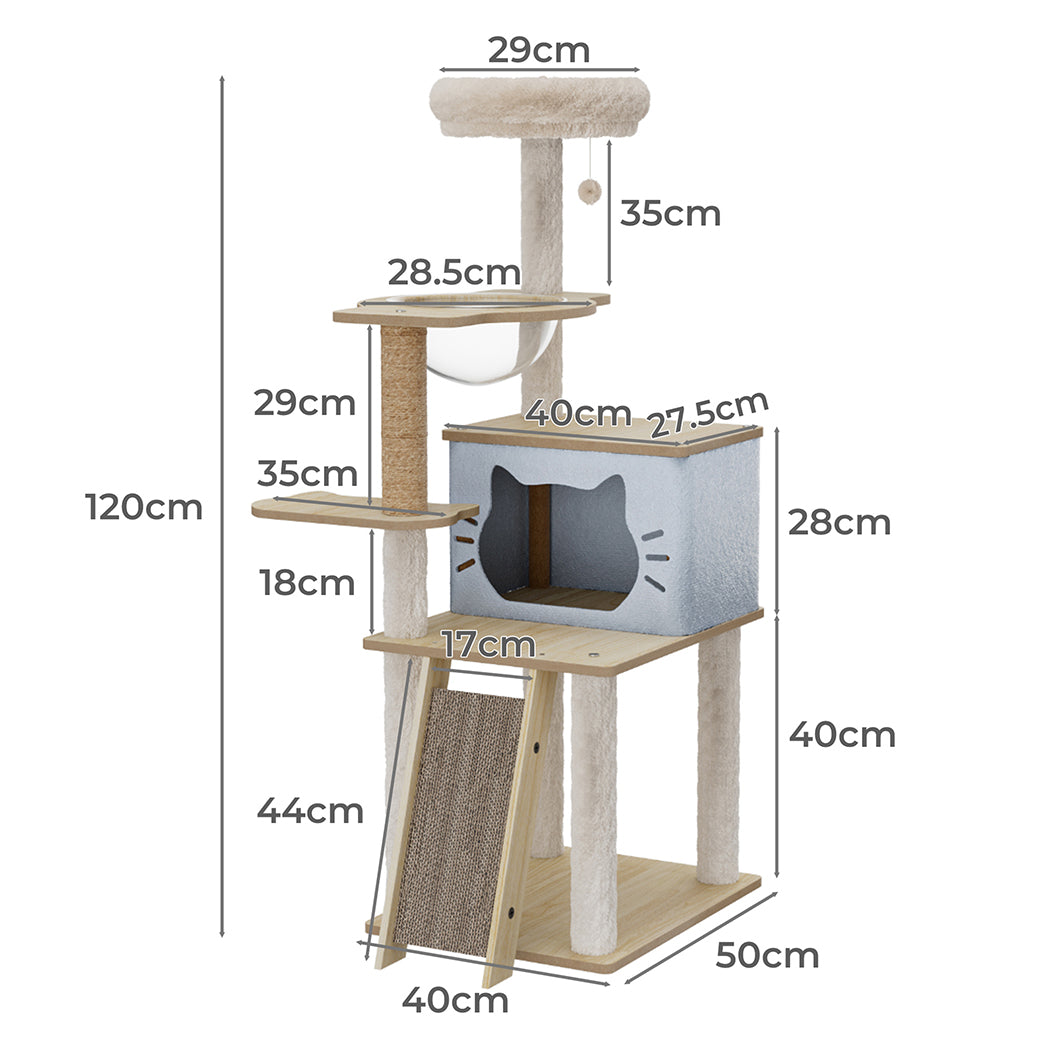 Pawz Cat Tree Tower Scratcher Wood Condo House 120cm-1942353719345680386