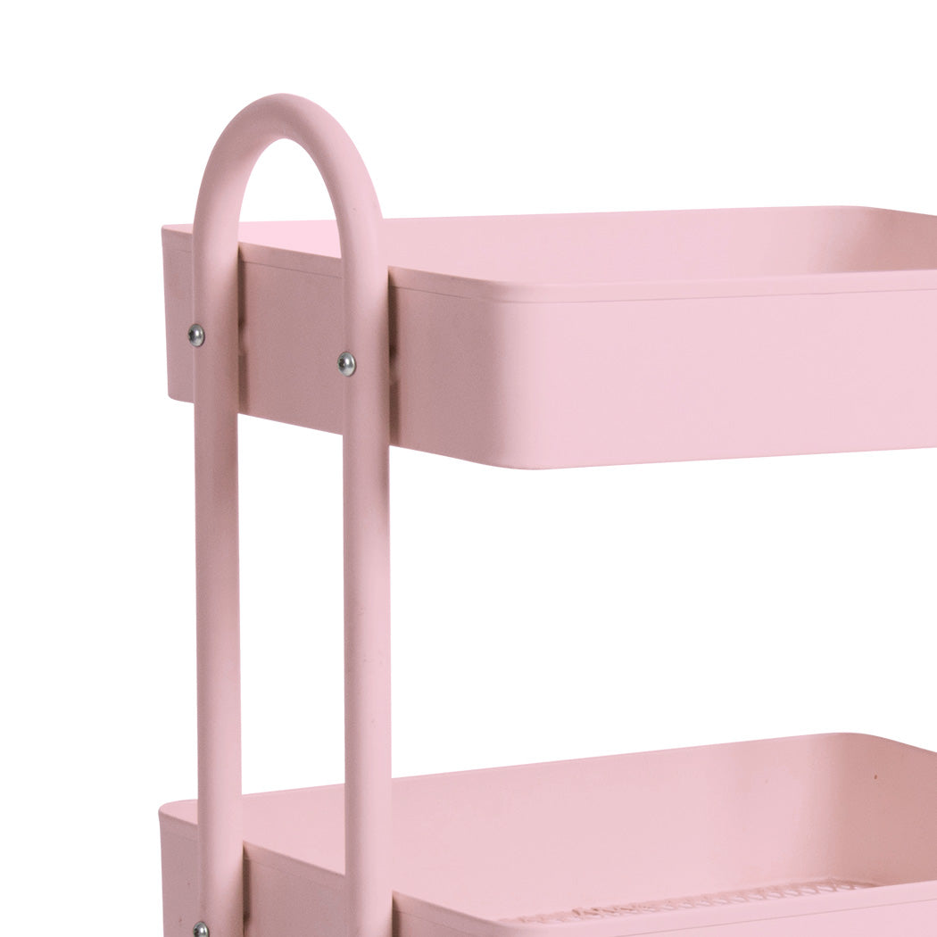 Levede 3 Tiers Kitchen Trolley Cart Pink