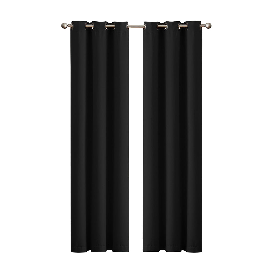 2x Blockout Curtains Panels 3 Layers Black