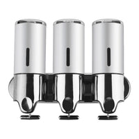 3 Bottles Bathroom Shower Soap Dispenser Silver