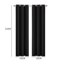 2x Blockout Curtains Panels 3 Layers Black