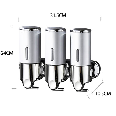 3 Bottles Bathroom Shower Soap Dispenser Silver