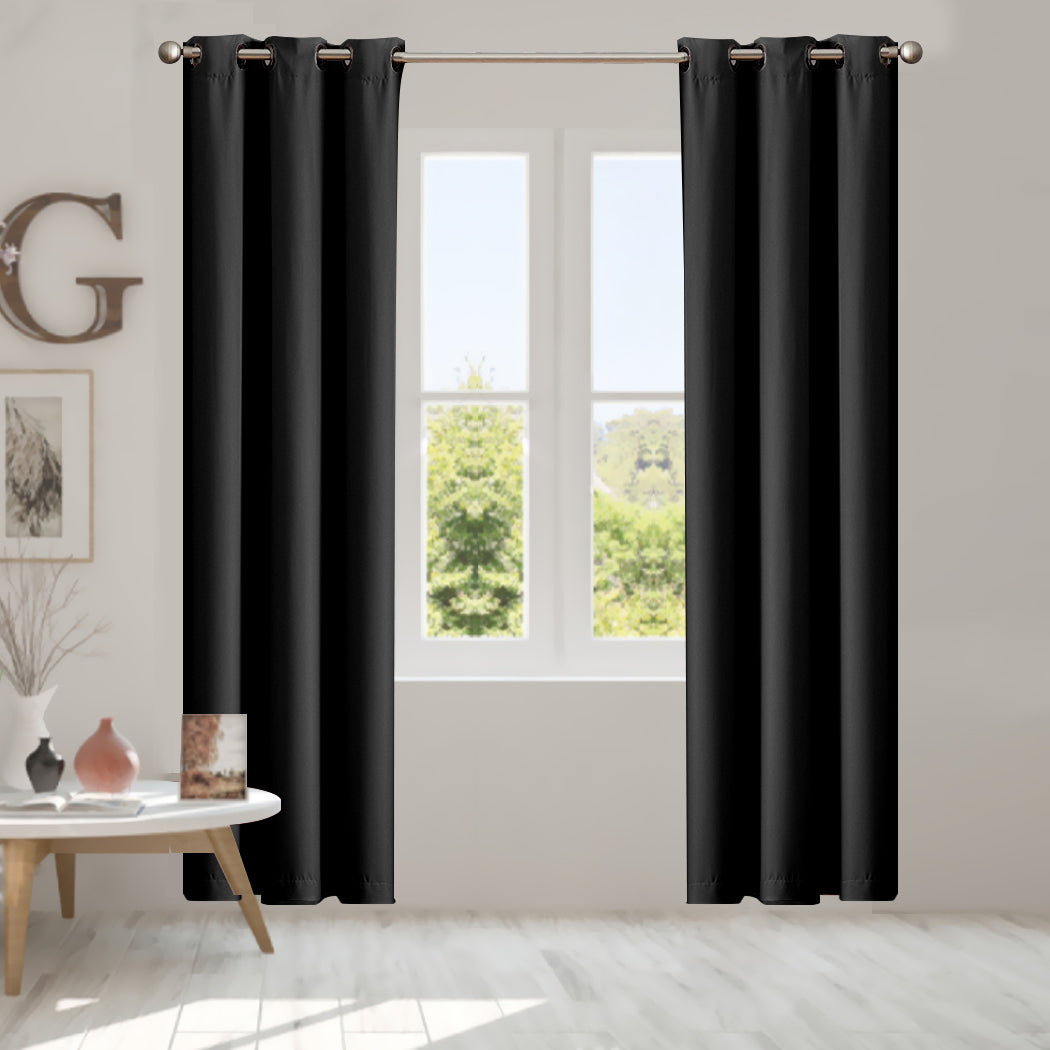 2x Blockout Curtains Panels 3 Layers Black