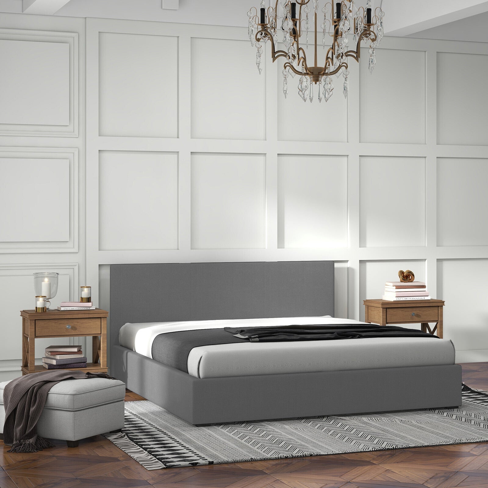 Milano Sienna Luxury Bed with Headboard (Model 2) - Grey No.28 - King