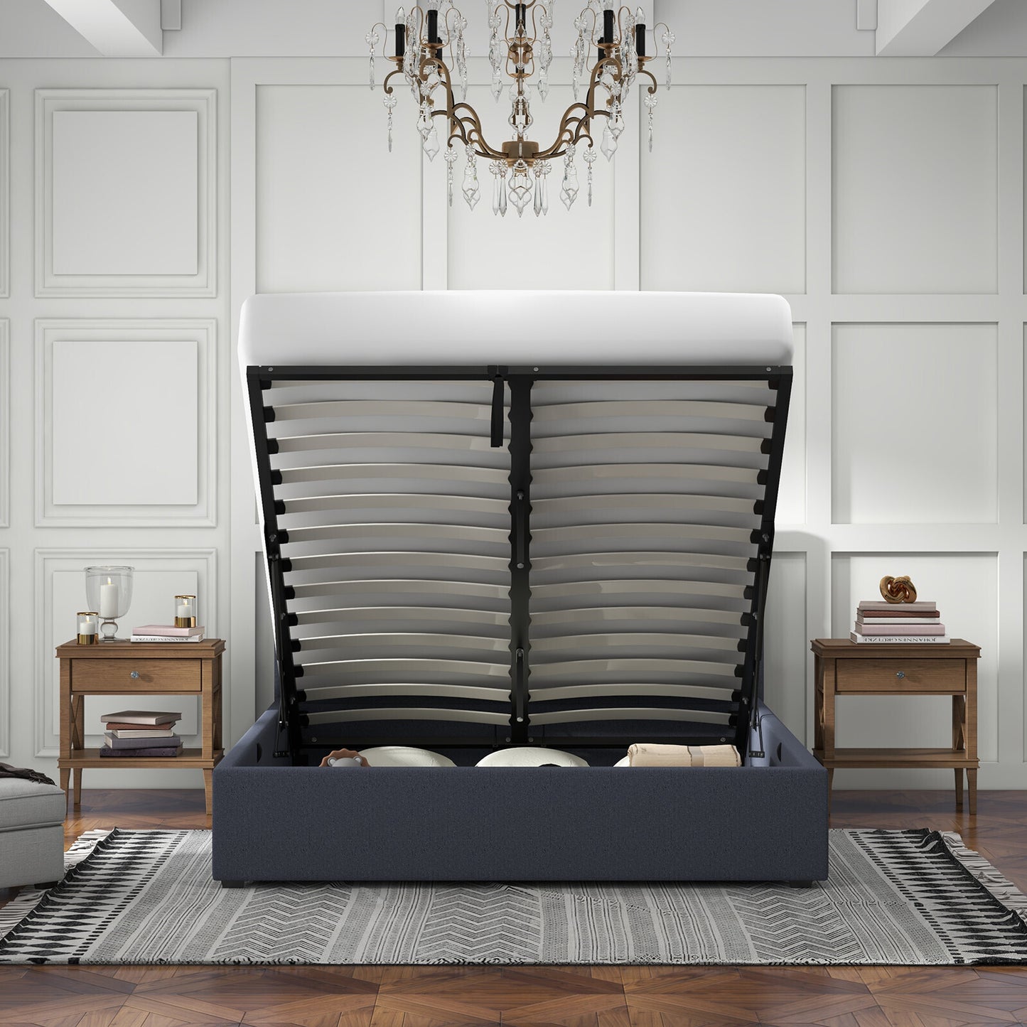 Milano Luxury Gas Lift Bed with Headboard (Model 1) - Charcoal No.35 - King Single