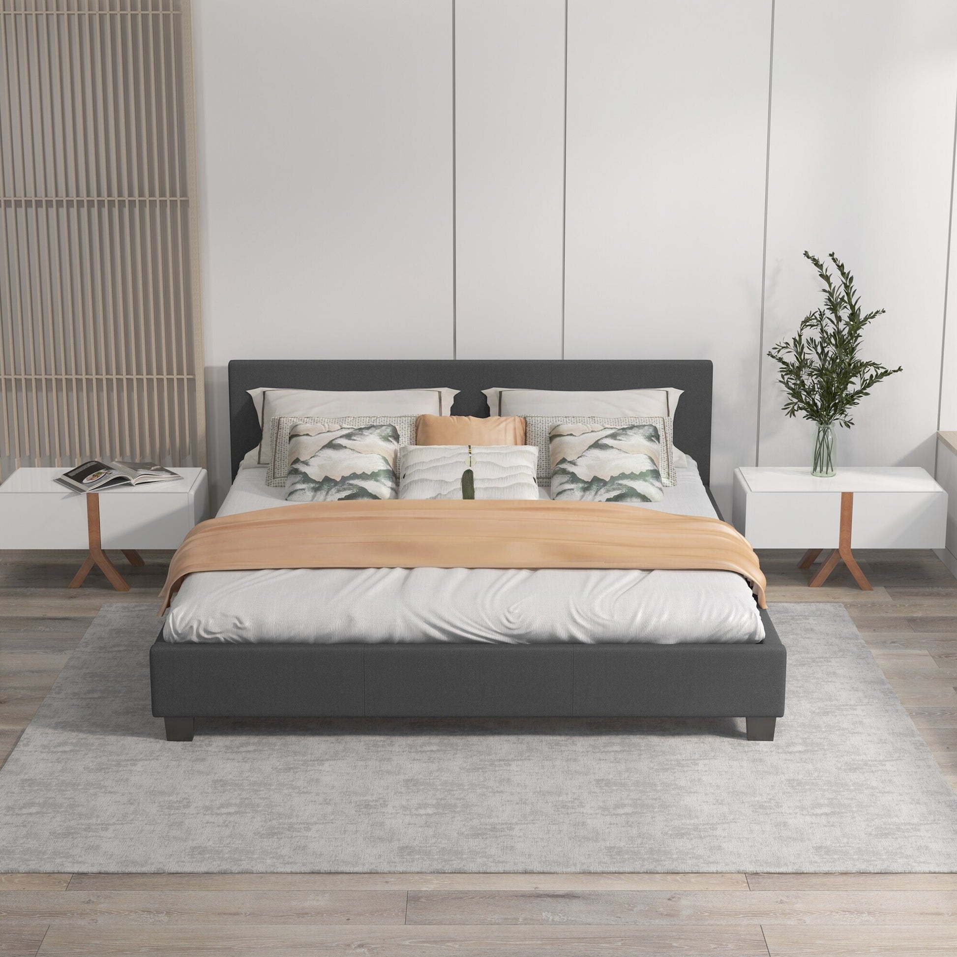 Milano Sienna Luxury Bed with Headboard (Model 2) - Charcoal No.35 - King Single