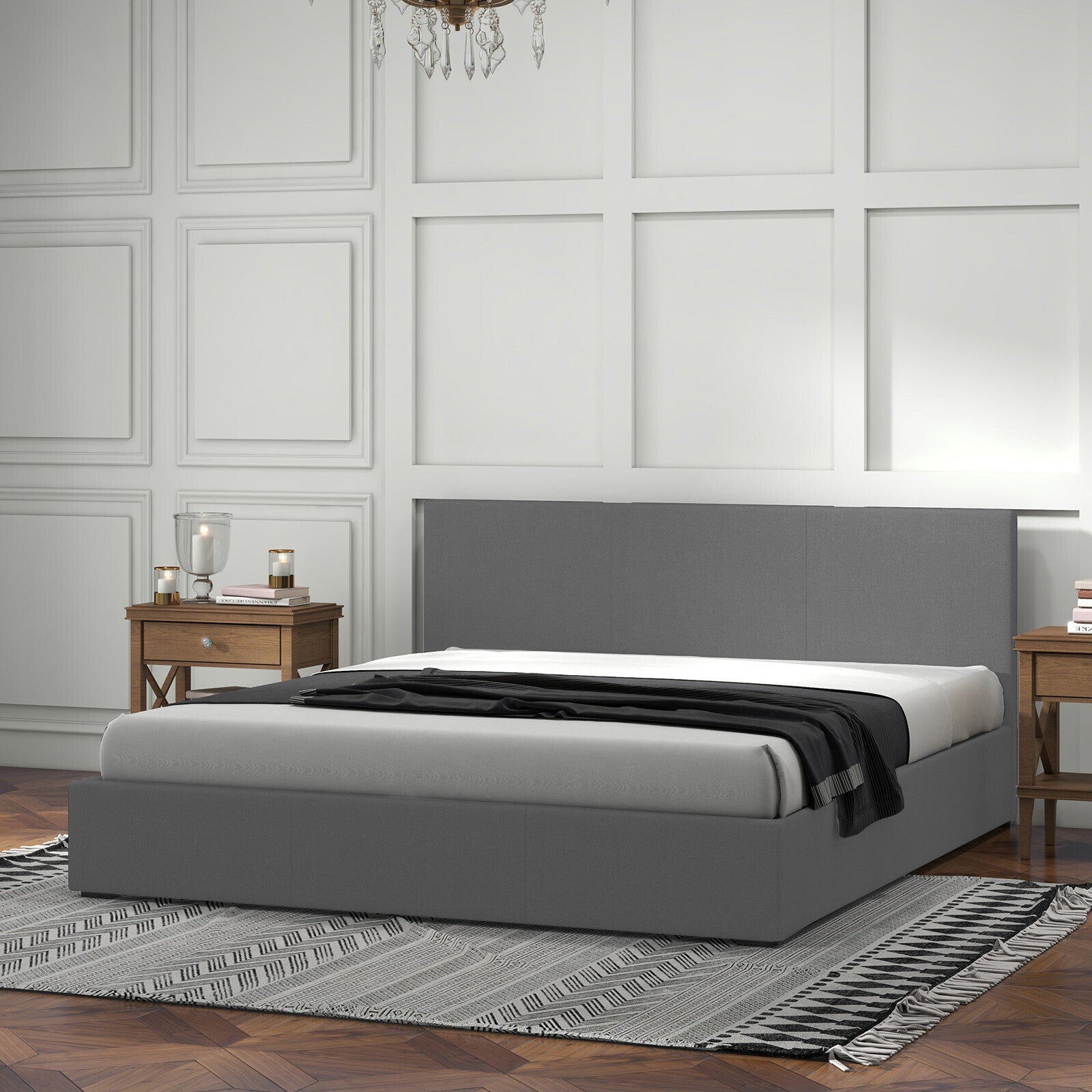 Milano Luxury Gas Lift Bed with Headboard (Model 1) - Grey No.28 - Queen