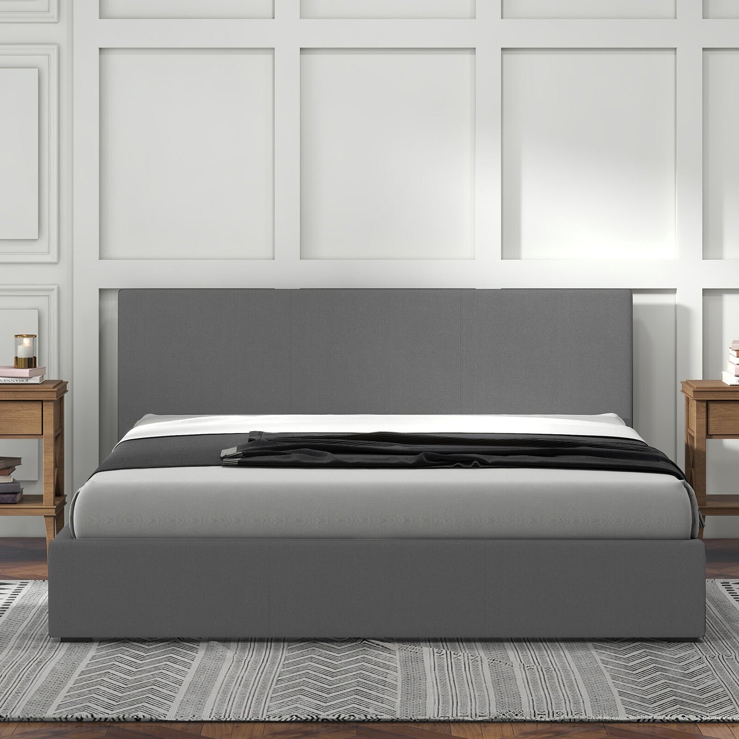 Milano Luxury Gas Lift Bed with Headboard (Model 1) - Grey No.28 - Queen