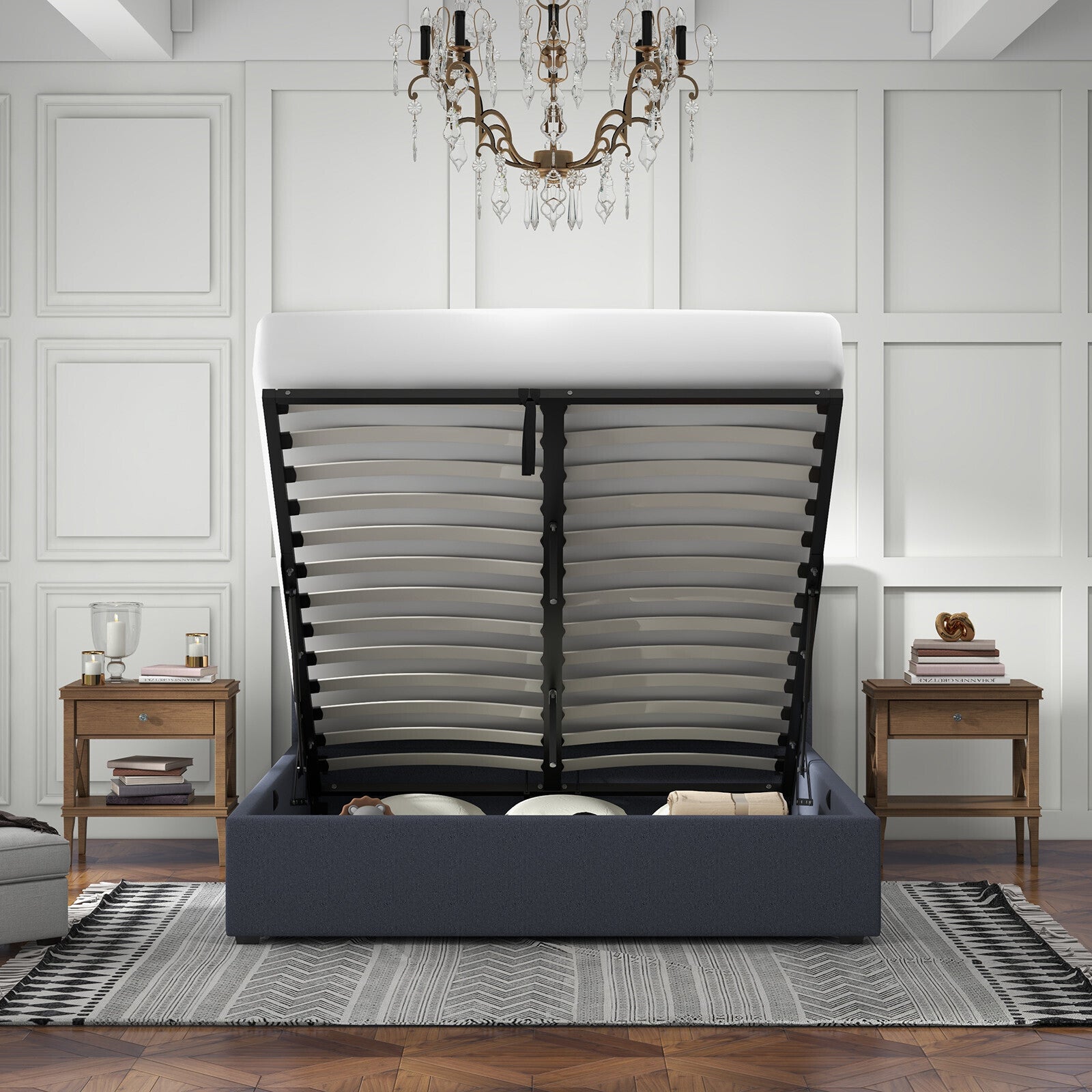 Milano Luxury Gas Lift Bed with Headboard (Model 1) - Charcoal No.35 - Single