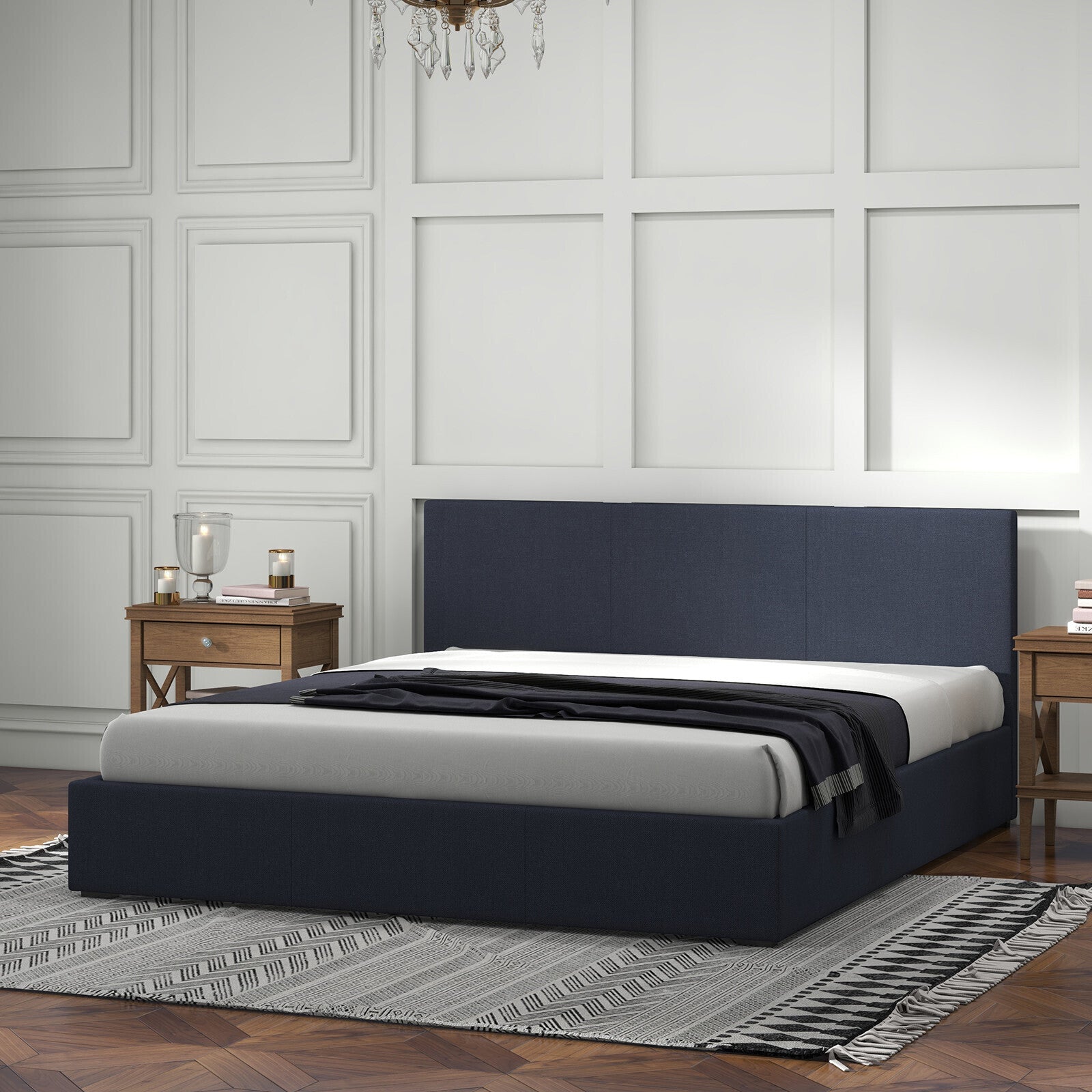 Milano Luxury Gas Lift Bed with Headboard (Model 1) - Charcoal No.35 - Single