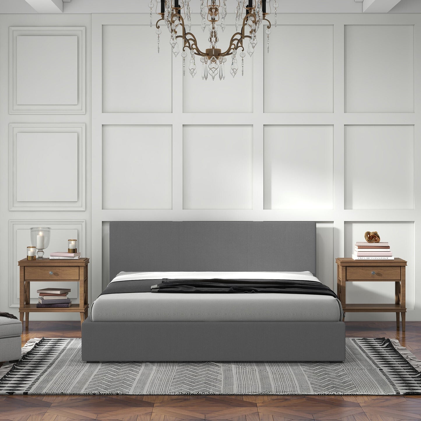 Milano Sienna Luxury Bed with Headboard (Model 2) - Grey No.28 - Single