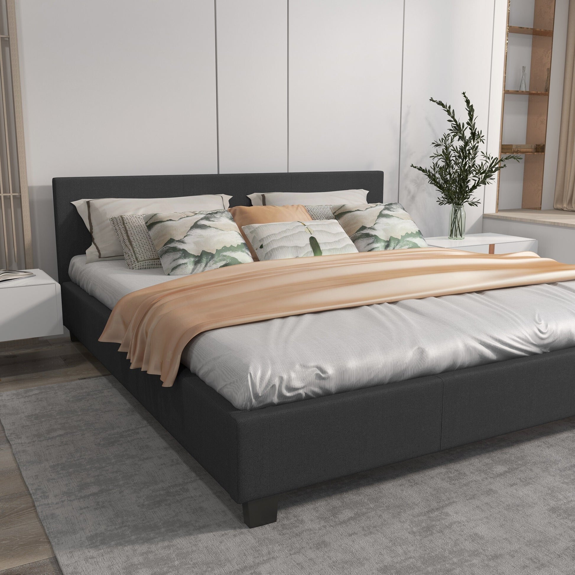 Milano Sienna Luxury Bed with Headboard (Model 2) - Charcoal No.35 - Single