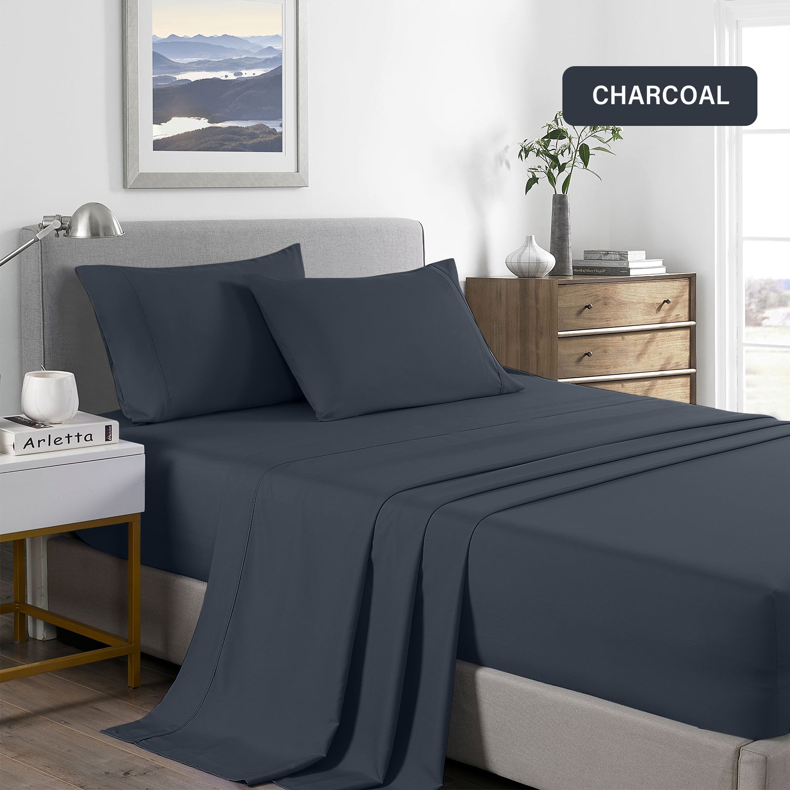 Royal Comfort Bamboo Cooling 2000TC Sheet Set - Single - Charcoal