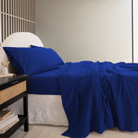 Royal Comfort Vintage Washed 100 % Cotton Sheet Set Single - Royal Blue