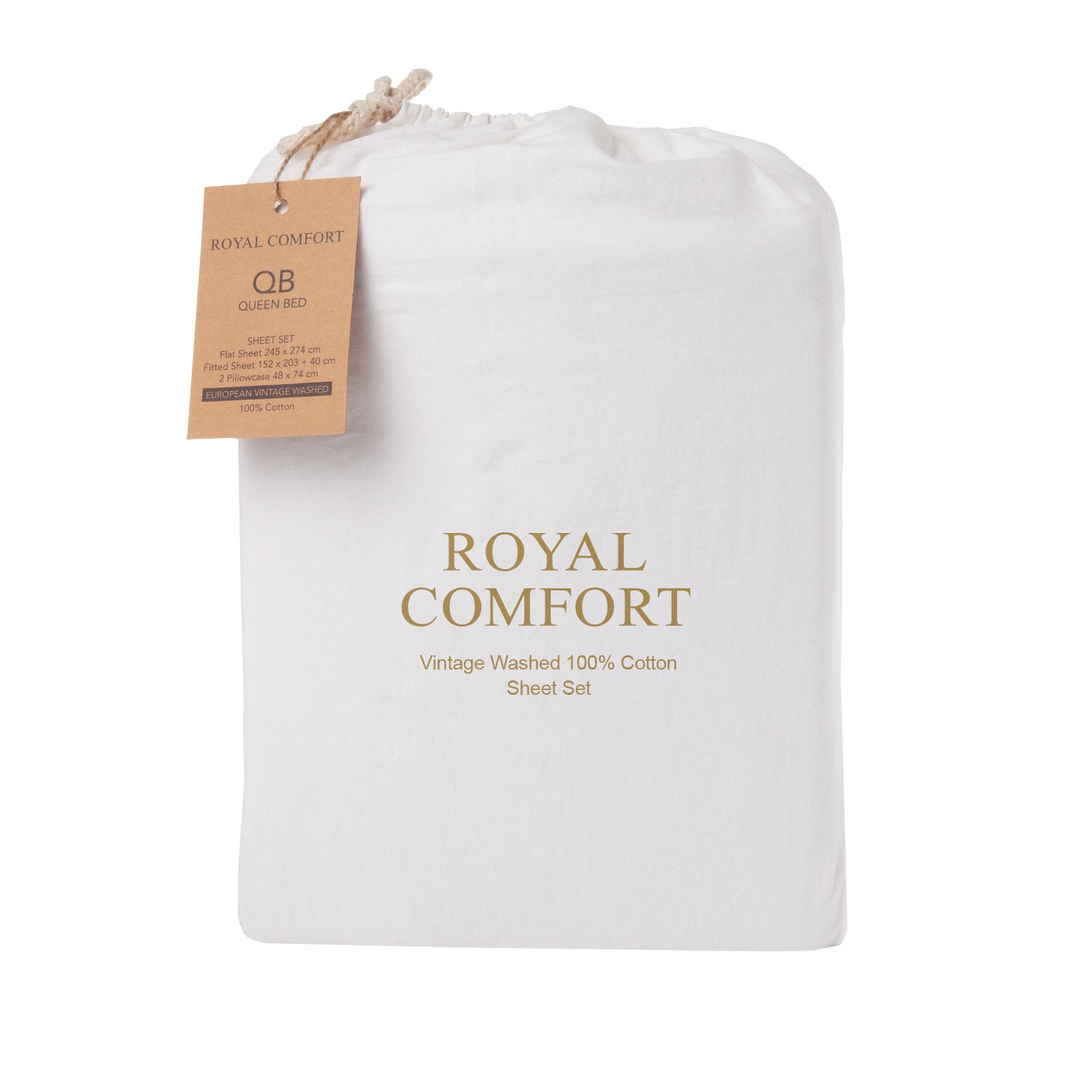 Royal Comfort Vintage Washed 100% Cotton Sheet Set Queen - White