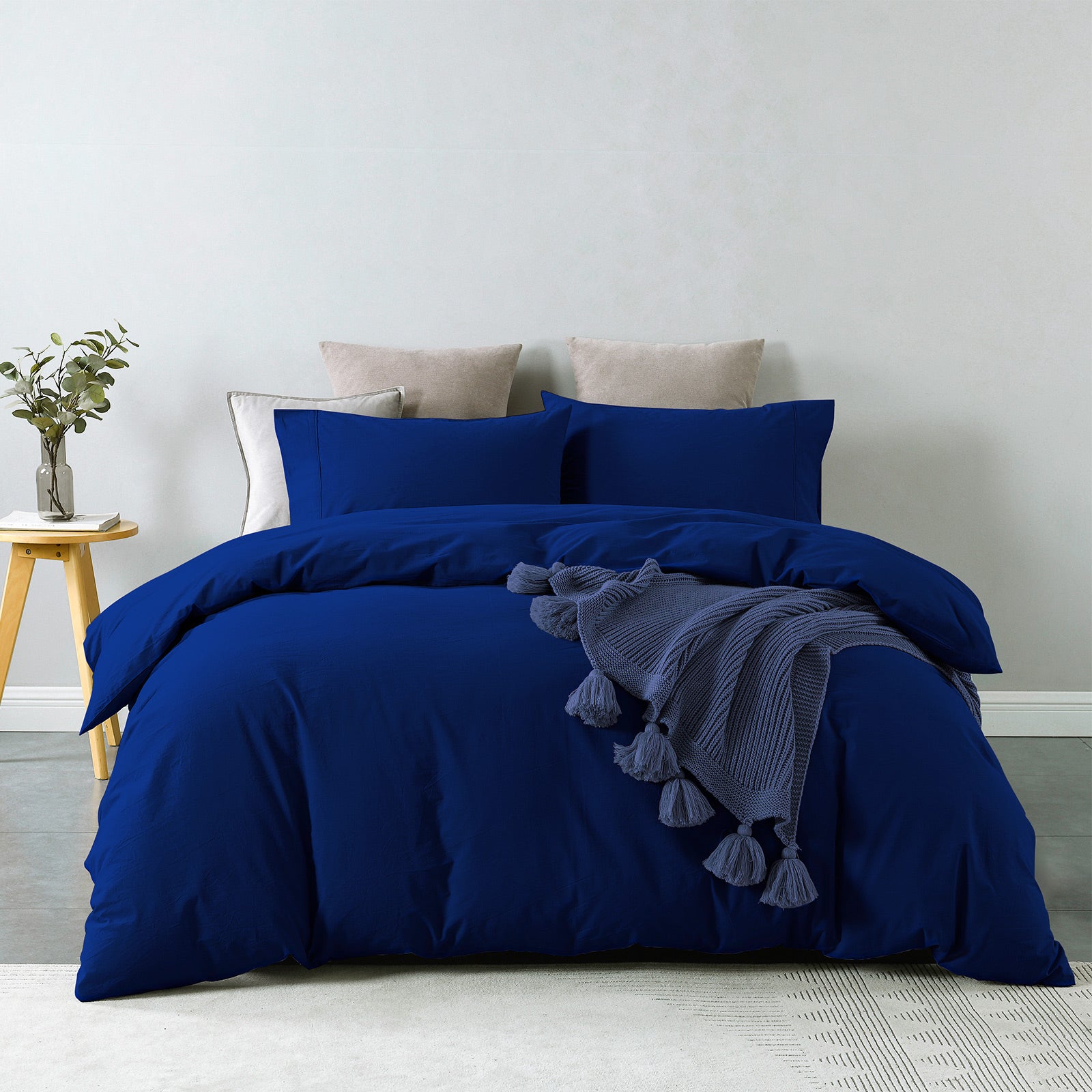 Royal Comfort Vintage Washed 100 % Cotton Quilt Cover Set Single - Royal Blue