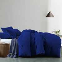 Royal Comfort Vintage Washed 100 % Cotton Quilt Cover Set Single - Royal Blue