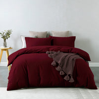 Royal Comfort Vintage Washed 100 % Cotton Quilt Cover Set Single - Mulled Wine