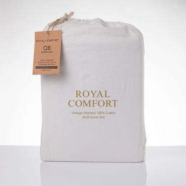 Royal Comfort Vintage Washed 100 % Cotton Quilt Cover Set Double - White