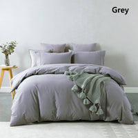 Royal Comfort Vintage Washed 100 % Cotton Quilt Cover Set Queen - Grey