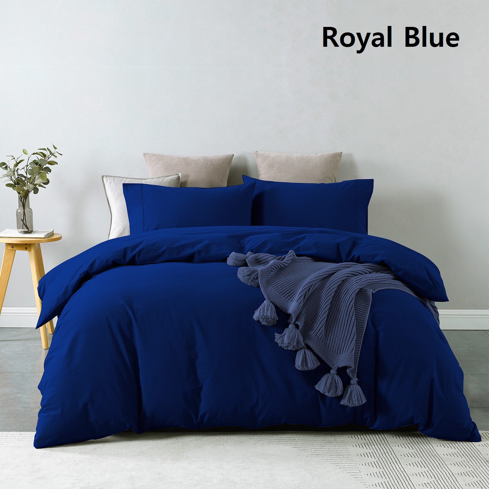 Royal Comfort Vintage Washed 100 % Cotton Quilt Cover Set Queen - Royal Blue