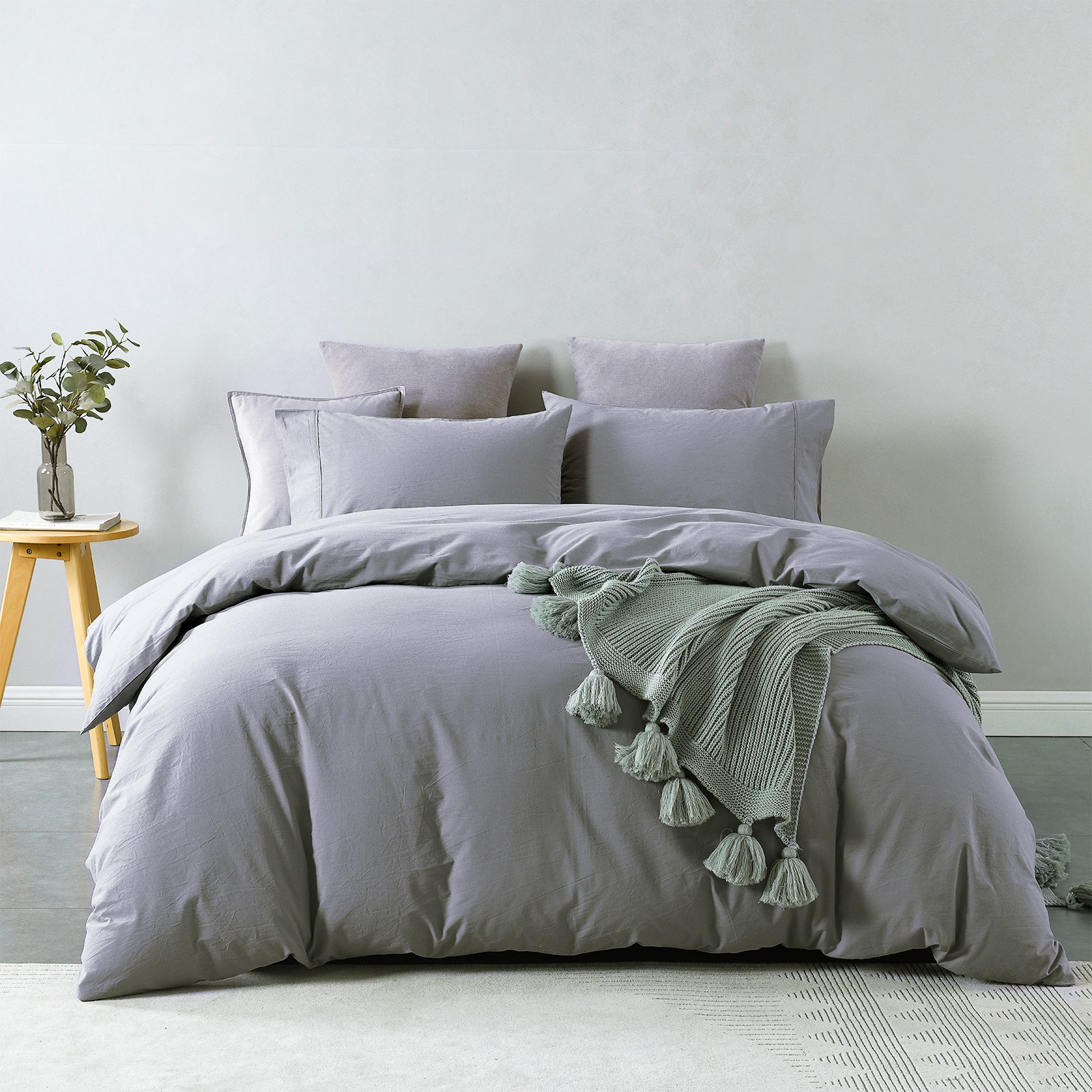 Royal Comfort Vintage Washed 100 % Cotton Quilt Cover Set King - Grey