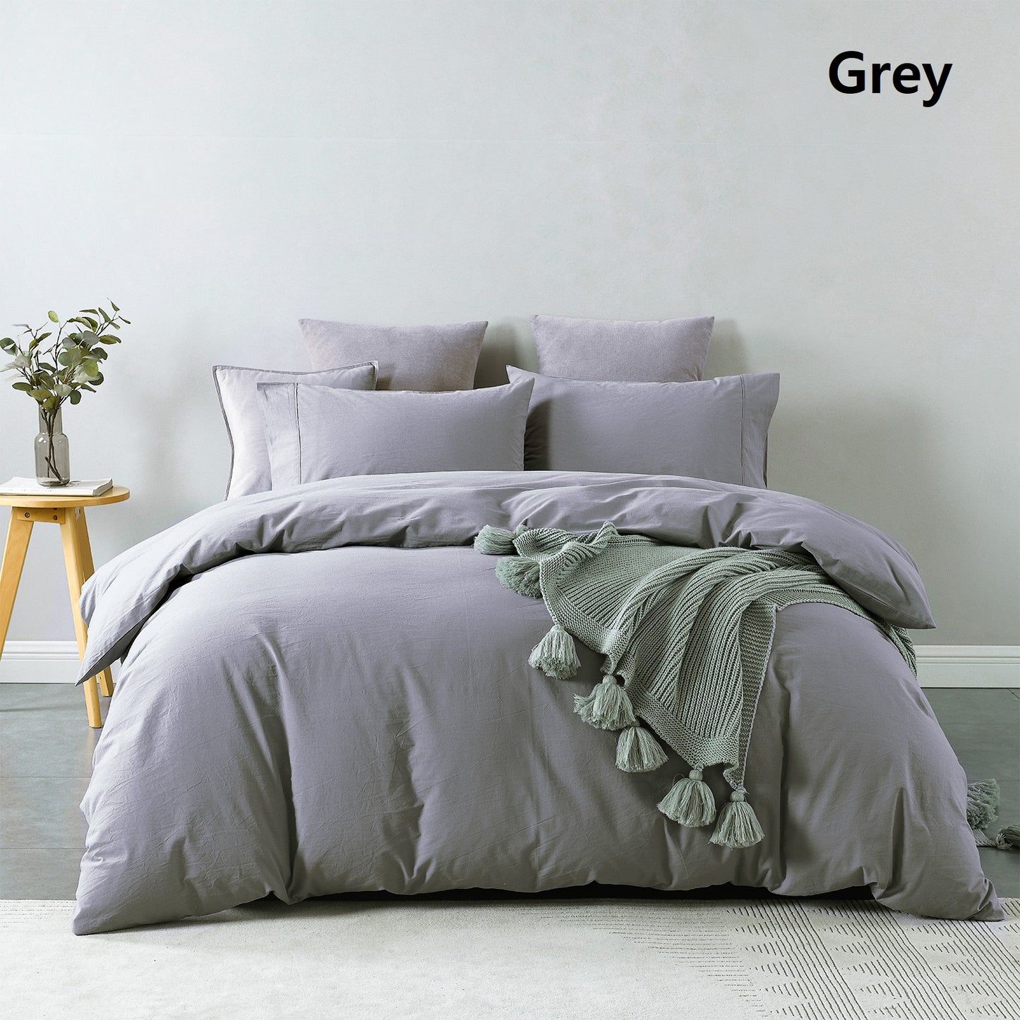 Royal Comfort Vintage Washed 100 % Cotton Quilt Cover Set King - Grey