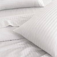 KENSINGTON 1200TC COTTON SHEET SET IN STRIPE-DOUBLE - WHITE