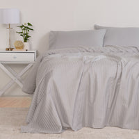 KENSINGTON 1200TC COTTON SHEET SET IN STRIPE-QUEEN - SILVER (GREY)