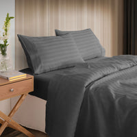 KENSINGTON 1200TC COTTON SHEET SET IN STRIPE-QUEEN - CHARCOAL