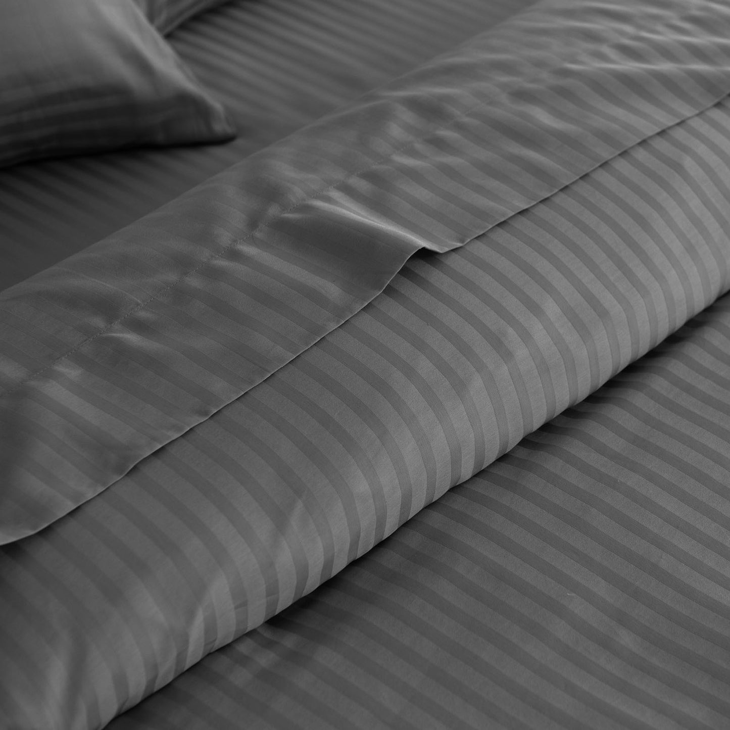 KENSINGTON 1200TC COTTON SHEET SET IN STRIPE-QUEEN - CHARCOAL