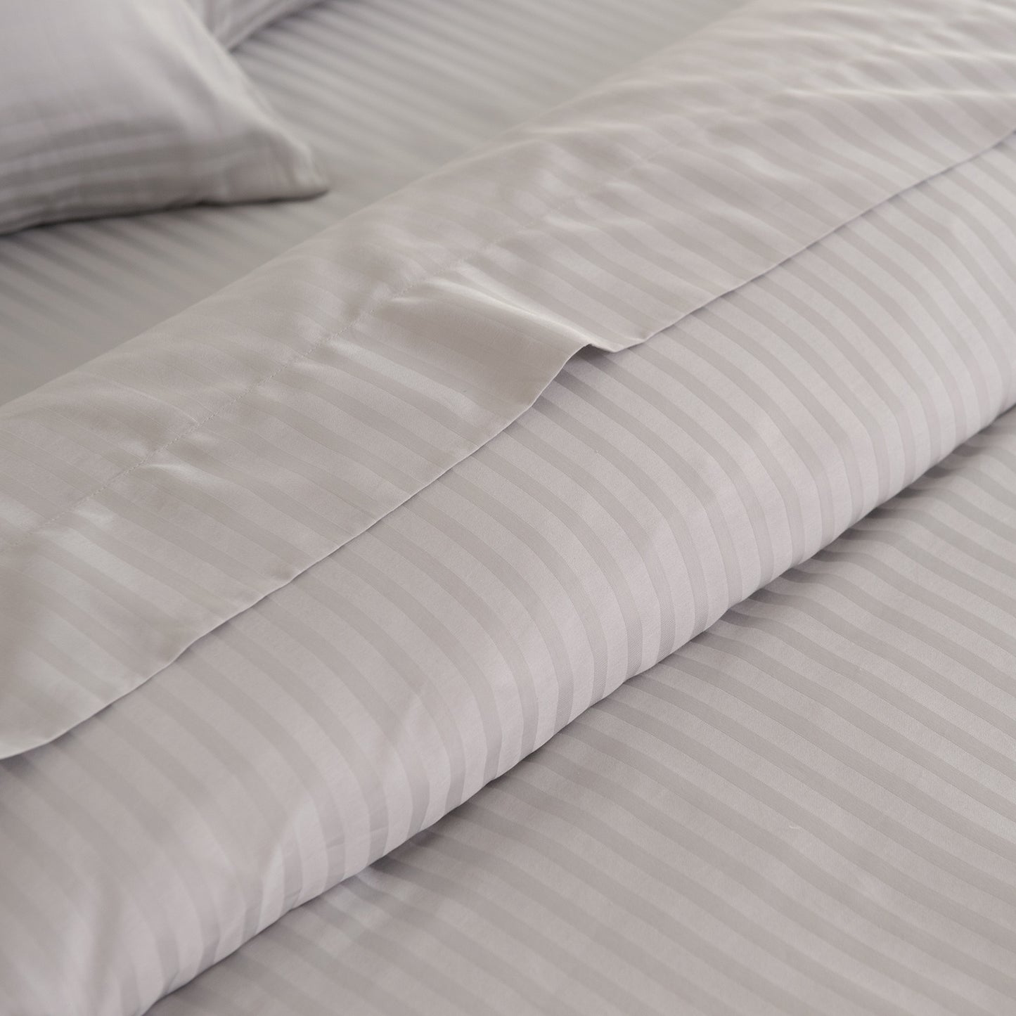 KENSINGTON 1200TC COTTON SHEET SET IN STRIPE- DOUBLE - SILVER (GREY)