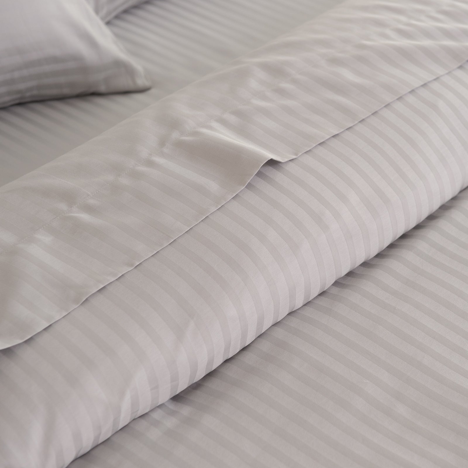 KENSINGTON 1200TC COTTON SHEET SET IN STRIPE- DOUBLE - SILVER (GREY)