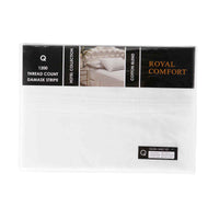 Royal Comfort 1200 Thread count Damask Stripe Cotton Blend sheet sets Queen White